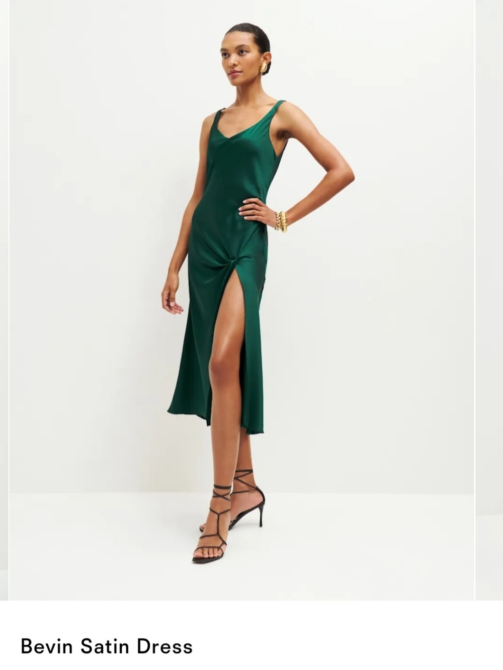 Reformation Bevin Satin Dress Forest - Size XL